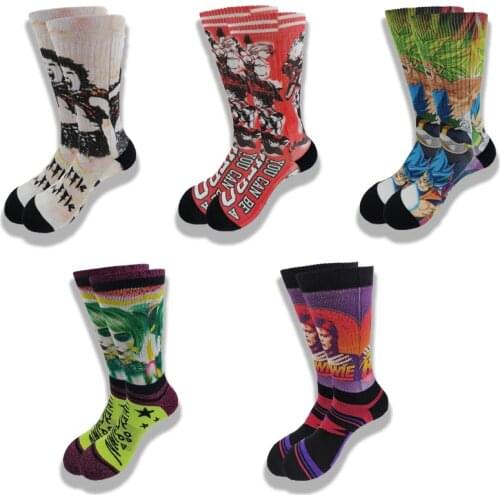 Anime Cute Cartoon and Character Avatar Happy Novelty Printing and Dyeing Men and Women Towel Bottom Cotton Socks in the Tube