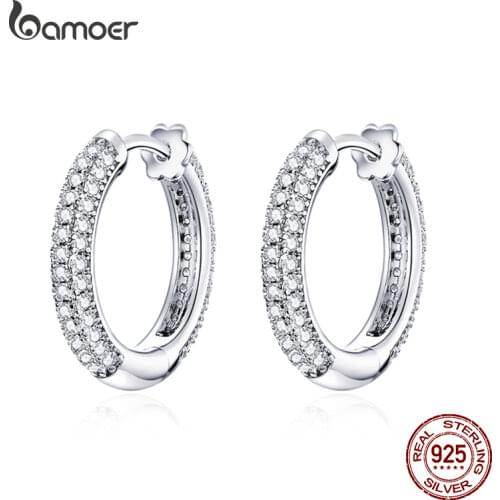 BAMOER Ear Hoops 925 Sterling Silver Luxury Hoop Earrings for Women Wedding Engagement Jewelry Gifts Accessories 2019 BSE300