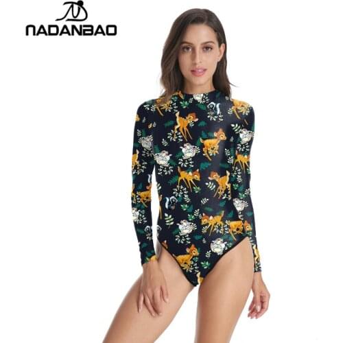Brand Loog Sleeve Zippered Surfing Bathing Suit Cartoon Animals Printed Women Swimwear Bodysuit One Piece Swimsuit B120-024