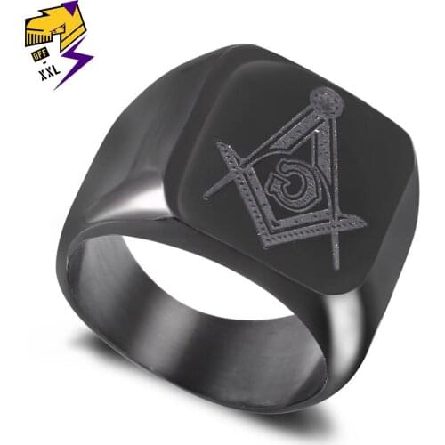 Black Stainless Steel Masonic Ring for Men Master Masonic Signet Ring Free Mason Religious Rings Silver Gold Color Jewelry