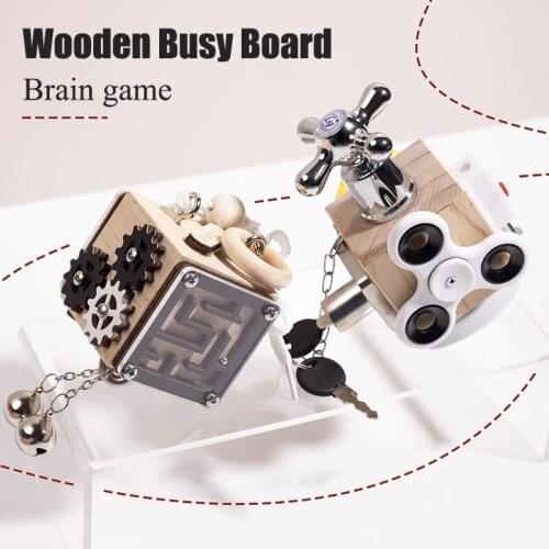 Montessori Wooden Busy Block Six In One Interactive Building Board Preschool Fun Early Childhood Education Educational Toys Gift