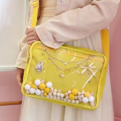 Travel Bags Transparent Canvas Women One Shoulder Bag Japanese Soft Girls Lovely Clear Bag