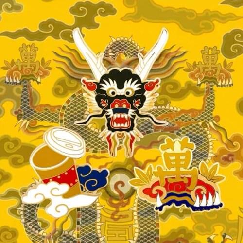 HOSENG Chinese Style Palace Museum Trendy Alloy Brooch Gold Dragon Clouds Enamel Lapel Badge Fashion Birthday Gift HS_514