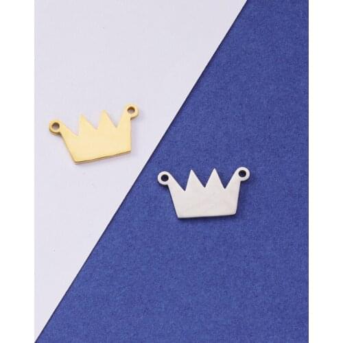 Fnixtar Stainless Steel Mirror Polished 9*17mm Crown Charm Connector DIY Handmade Craft Accessories Two Loop Charm 20piece/lot