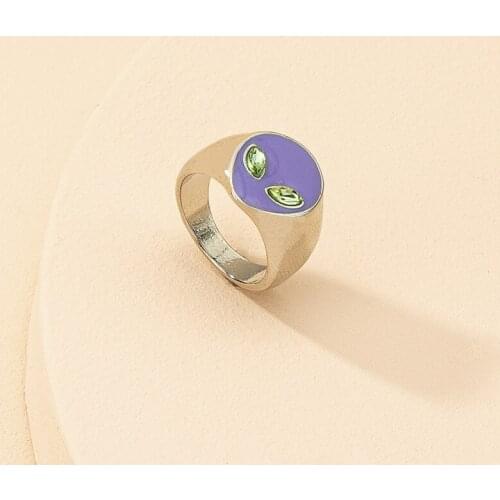 Alien rings for women green eye purple band rings for teenage egirls cute unique y2k jewelry