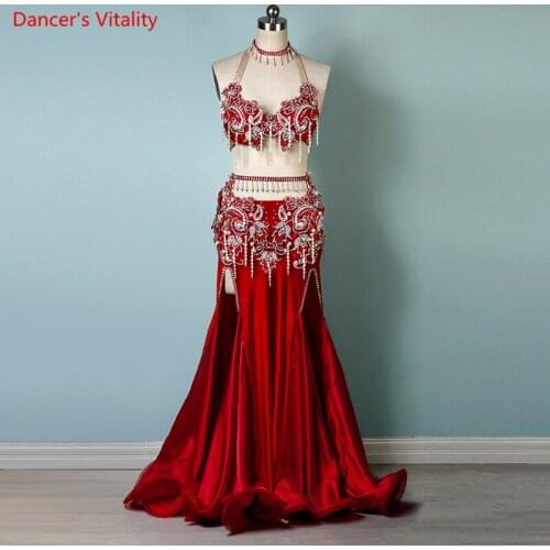 Belly Dance Suit Tassel Diamond-Studded Bra Split Long Skirt Performance Set High-End Custom Adult Child Competition Clothing