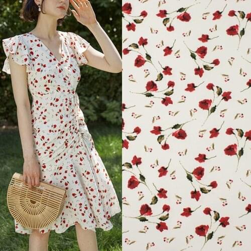 Red Rose On White Digital Printing Fabric For Dress Tissus Au MÈTre Telas Algodon Estampadas Sewing Ткань Для Шитья Vestidos Diy