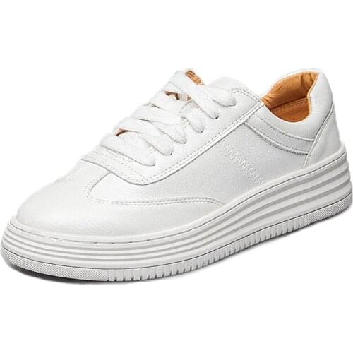 Split Leather White Shoes Women Chunky Sneakers Fashion White Lace Up Tenis Feminino Zapatos De Mujer Platform Women Casual Shoe