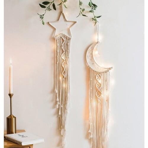 Moon And Star Macrame Tapestry Wall Boho Decor Leaf Macrame Wall Hanging Room Decoration Farmhouse Dorm Room Decor Gift