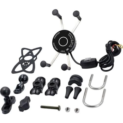 Motorcycle Aluminum Alloy Wireless Fast Charging Mobile Phone Holder Car Waterproof Qc3.0 Fast Charging with Power-off Switch