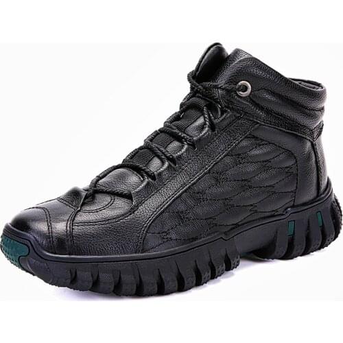 Mens Real Leather Ankle Boots Lace Up Oxfords Warm Winter Thick Snow Shoes Casual Father New 2020 2Colors