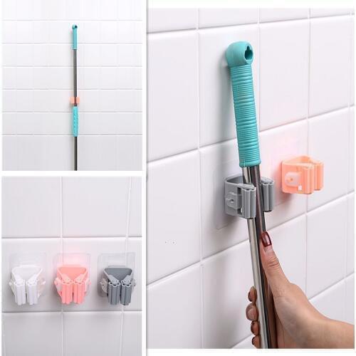 1Pc Mop Broom Holder Wall Mounted Mop Holder Household Adhesive Storage Broom Hanger Mop Hook Racks Kitchen Bathroom Organizer