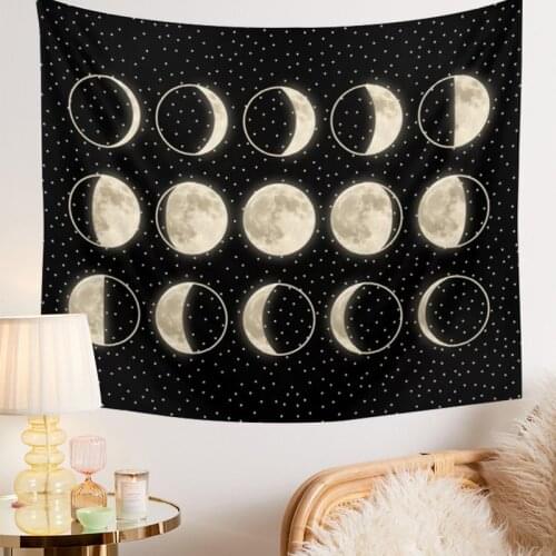 Moon Phase Tapestry Wall Hanging Tarot Moon Wall Tapestry Black Celestial Tapestries Hippie Psychedelic Dorm Decor Small Size