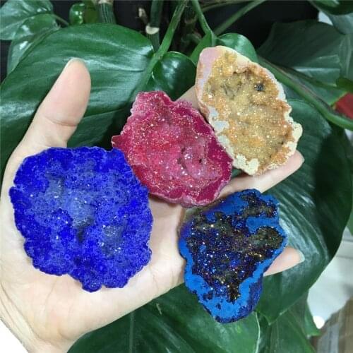 Natural White Agate Geode Aura Angel Slice Quartz Crystal Bismuth Silicon Cluster Minerals Reiki Healing Home Decoration