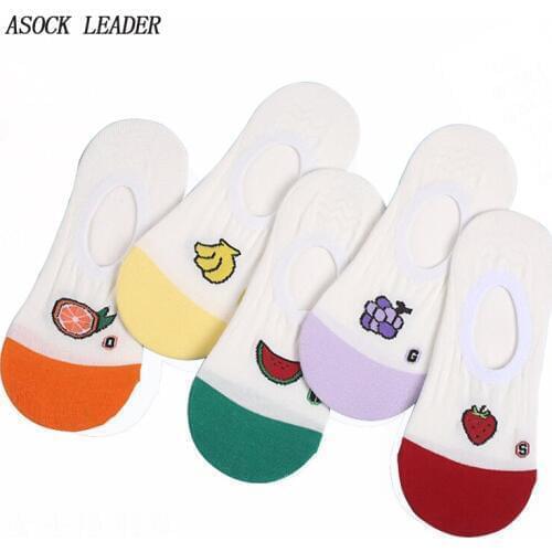 5 Pairs/Lot 2018 Spring Summer New Funny Low Cut Socks Invisible socks Fashions Fruit Female Cotton Long No Show Sock