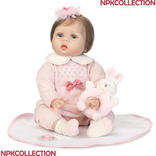Rooted new hair silicone reborn baby dolls 22" NPK girl doll reborn bebe realisitc reborn bonecas soft body handmade baby doll