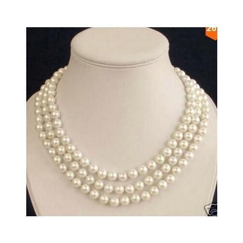 3 Rows Akoya Cultured 7-8 MM White Pearl Necklace Factory Wholesale price Women Giftword Jewelry
