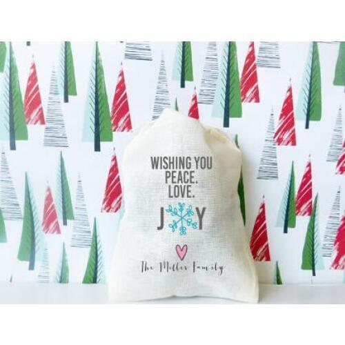 Personalized Peace Love Joy wedding birthday Christmas jewelry favor muslin gifts Bags Bachelorette Party Hangover Kits