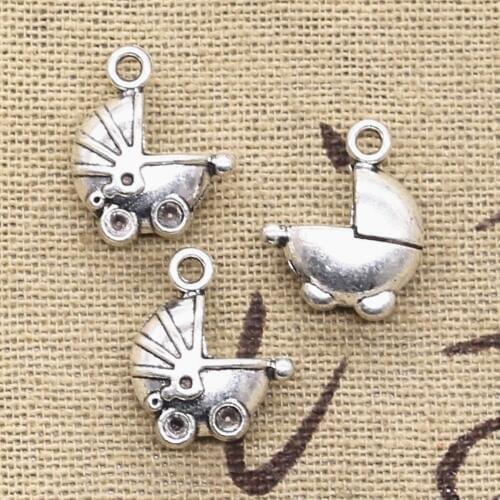 15pcs Charms 3D Baby Carriage Pram 16x13mm Handmade Pendant Making fit,Vintage TibetanBronze,DIY For Necklace