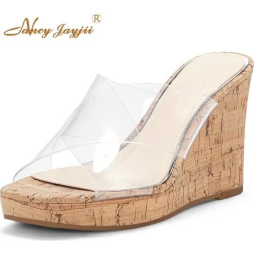 Holidays PVC Platform Sandals Woman Cork High Wedges Heels Large Size 11 12 For Ladies Clear Beach Shoes Footwear Fashion Dress