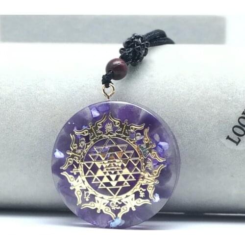 Natural Energy Amethyst Crystal 7 Chakra Orgonite Necklace Sri Yantra Shell Gems Stone Pendant Reiki Healing Meditation Jewelry