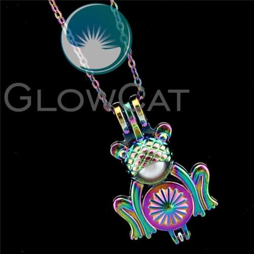 R-C667 Rainbow Colors Summer Frog Beads Cage Pendant Perfume Diffuser Aromatherapy Pearl Cage Locket Necklace