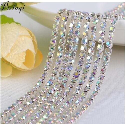 Pulaqi Colorful DIY Rhinestone Cup Chain Fine AB Claw RhinestonesSilver Base Crystal Accessories for Party Dinner Dress Shoes F