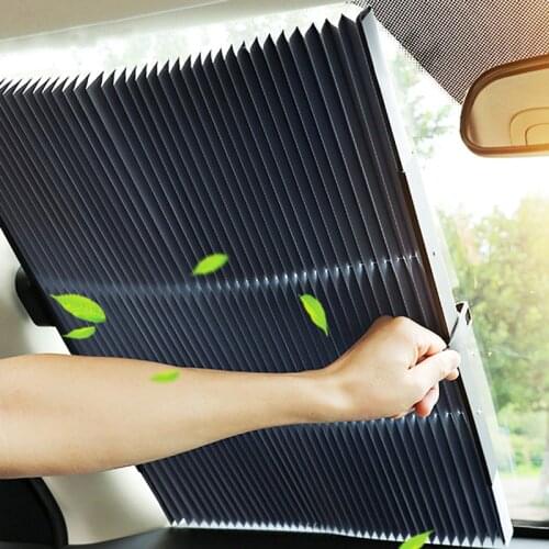 Car Front Rear Window Sunshade Retractable Windshield Sun Shade Block Cover Heat Insulation Curtain Solar UV Protect Universal