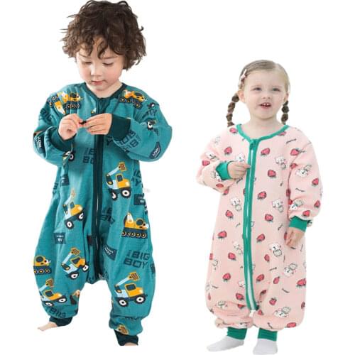 Children Zipper Fashion Sleep Sack Kids Winter Split Leg Thermal Sleeping Bag With Feet Onsies Pajamas Cartoon Costume
