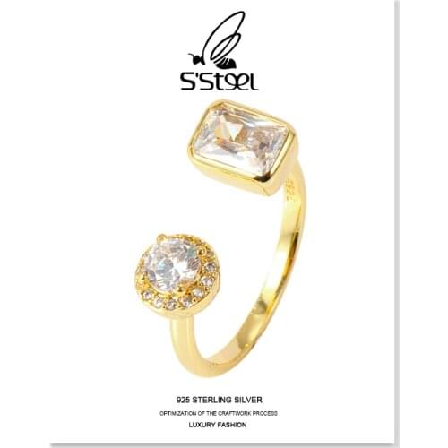 SSTEEL Zircon Ring Gift For Women 925 Sterling Silver Korean Fashion Geometric Luxury Opening Ring Accesorios Mujer Jewellery