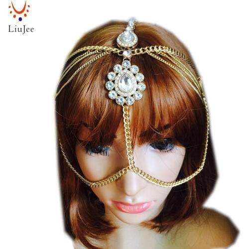 Diamante Kundan Matha Patti Wedding Bridal Goddess Bohemian Boho Head Chain Hair Jewelry Head Piece Bollywood Wedding
