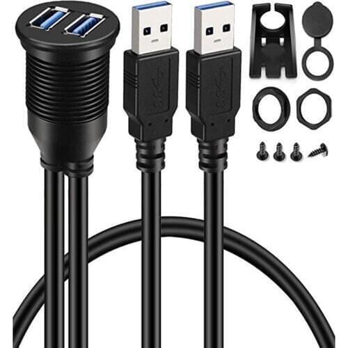 1M 2 Ports Dual USB 3.0 Extension AUX Flush Mount Car Dashboard Panel Cable Truck Mount Extension Motorcycle For Car Boat T4U9
