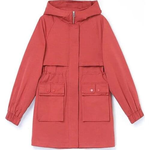 Womens Windbreaker Jacket Mid-Length 2021 Spring Autumn New Fashion Waist Coat Female Hooded Casual Outwear Casaco Feminino
