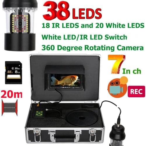 20M DVR 360 Degree Rotating Camera 7"LCD Underwater Fishing Video Camera Fish Finder IP68 Waterproof 38 LEDs