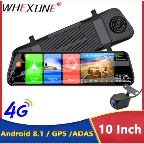 WHEXUNE 4G Dash Cam 10-in Car Rearview Mirror ADAS Android 8.1 Auto Recorder GPS Navigation Dash Camera Rear View Mirror Car DVR