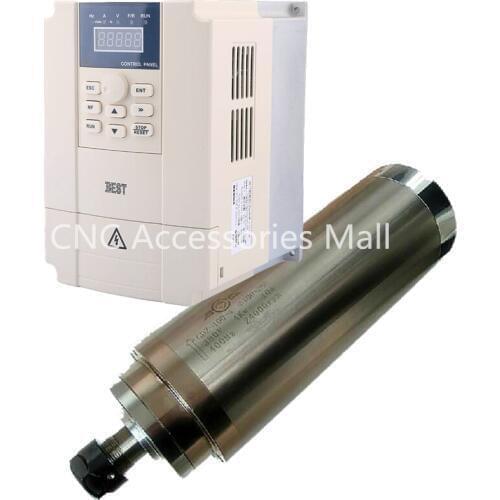 Water cooled 4kw 220V/380V D100*260mm CNC spindle motor for wood with 4 bearings & 4kw BEST VFD Inverter
