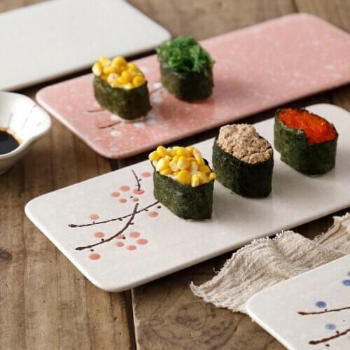 Japanese Style Rectangle Sushi Plate Ceramic Underglaze Cake Fruit Dessert Flat Plate Restaurant Cold Dish Tableware