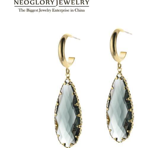 NEOGLORY Jewelry Long Water Drop Shape Crystal Earrings For Woman Fashion in 2020 Gift For Girlfriend Party