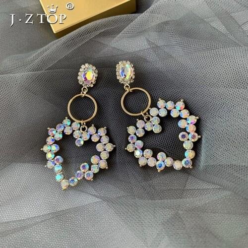 2020 Fashion Crystal Heart Dangle Earrings for Women Multicolor Rhinstone Long Drop Earrings Fashion Jewelry