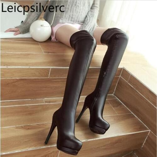 Womens Boots winter new style fashion Round head zipper Fine heel High heel Womens Over the knee boots plus size 34-43