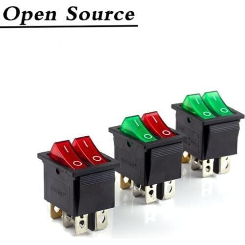 1Pcs KCD8 Double Rocker Switch 6 Pin on-Off with Green Red LED Light 20A 125VAC Red Green Black