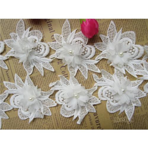 Soluble Cotton Pearl Flower Embroidered Lace Trim Fabric Lace Ribbon Handmade DIY Sewing Craft For Costume Hat Decoration