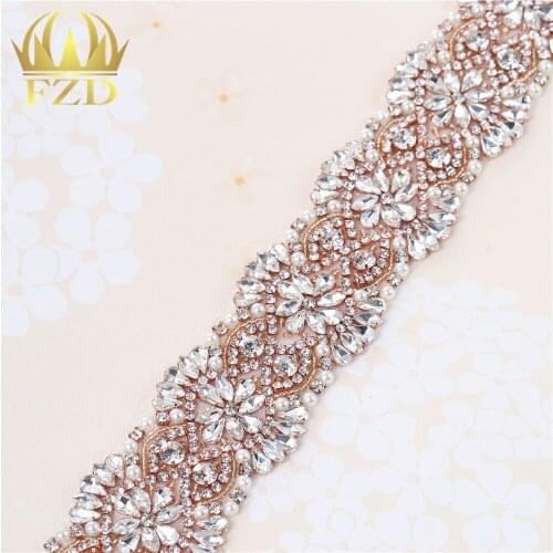 1 yard) Rose gold and Gold Sewing on Crystal Beaded Iron On Pearl Applique Rhinestone Trim for Wedding Bridal Sash