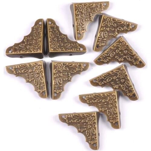 10Pcs Antique Corner Protector Wooden Case Jewelry Box Corners Brackets For Furniture Decorative Carved Metal Crafts 37x37x11mm