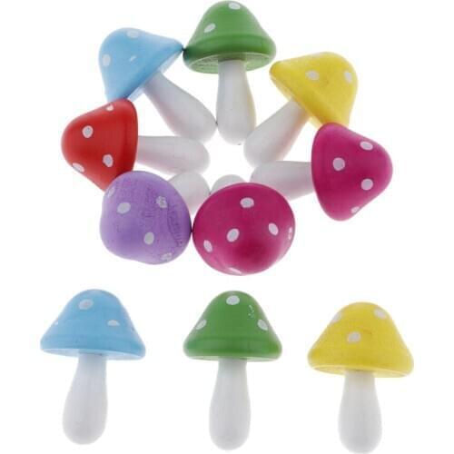 10x Wood Mushroom Miniature Bonsai Craft Garden Resin Landscape DIY Decorations