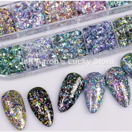 12 Color Laser Firework Glitter Gel Nail Polish Powder Sequins Paillette Irregular Shape Chameleon For Nail Art Decorations
