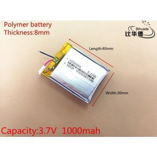 3.7V 1000mAh 803040 Lithium Polymer Li-Po li ion Rechargeable Battery cells For Mp3 MP4 MP5 GPS PSP mobile bluetooth