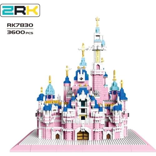 3600pcs+ Pink Fairy Tale Castle Building Blocks Architecture Model ZRK7830 Mini Diamond Bricks Toys Anime for Kids Gifts