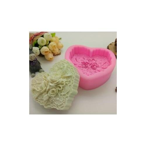 3D Handmade Soap Molds Silicone Cake Fandont Mold Heart Shape Flower Rose Candle Clay Moulds Kicchen Cake Baking Tools H399