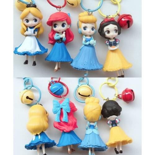 4pcs/lot Disney Cartoon Cute Princess Keychain Snow White Alice Action Figure Dolls Keychain Car Bag Fashion Trend Key Pendant